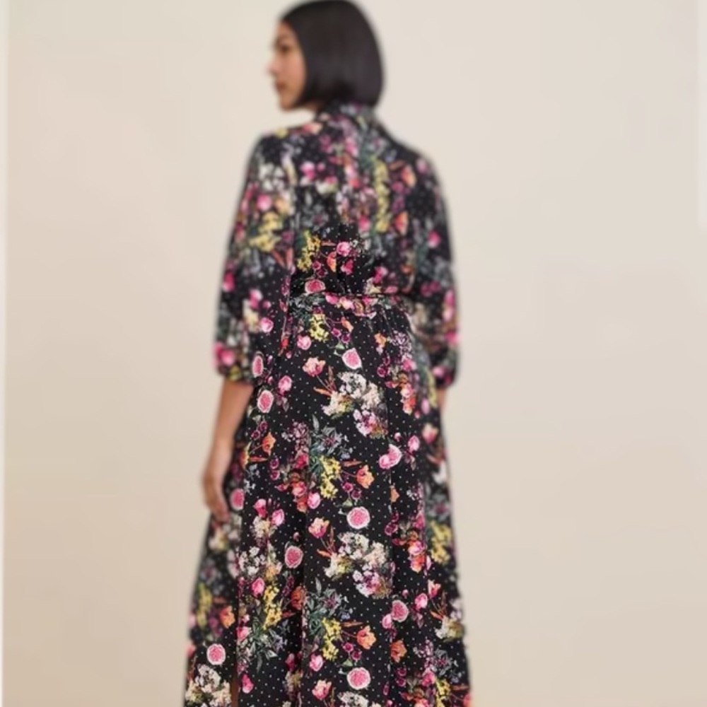 Torrid Tea Length Floral Polka Dot Shirt Dress Button Front Size 18/20 (2) - Picture 7 of 13